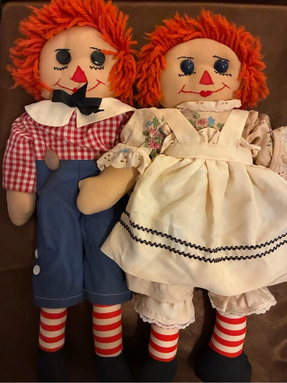 vintage raggedy Ann and Andy doll Pair 16 inch (Andy’s arm is held on with pins)